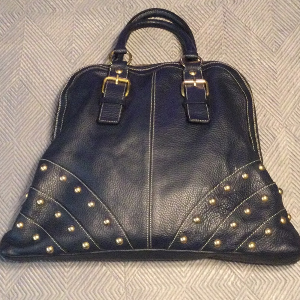 Guia’s large blue leather satchel for women